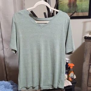 CJ Banks Sage Green Short Sleeve V-Neck Top